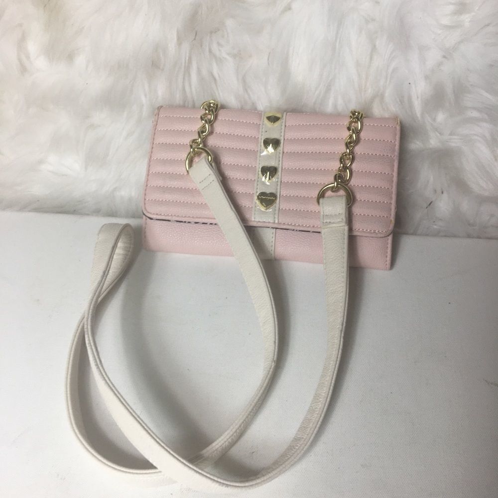 Betsey Johnson pink & beige crossbody/wallet bag